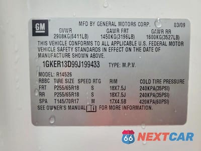 Zdjęcie 13 z 13 samochodu: 2009 GMC ACADIA SLE VIN:1GKER13D99J199433 - miniatura
