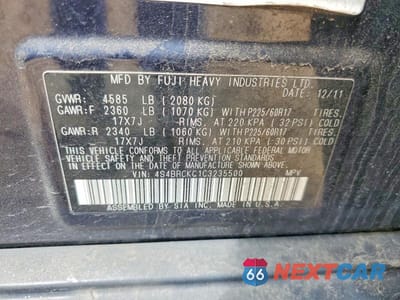 Zdjęcie 14 z 14 samochodu: 2012 SUBARU OUTBACK 2.5I LIMITED VIN:4S4BRCKC1C3235500 - miniatura