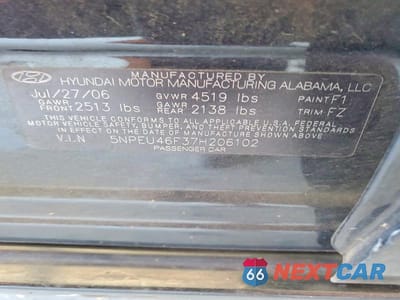 Zdjęcie 12 z 12 samochodu: 2007 HYUNDAI SONATA SE VIN:5NPEU46F37H206102 - miniatura