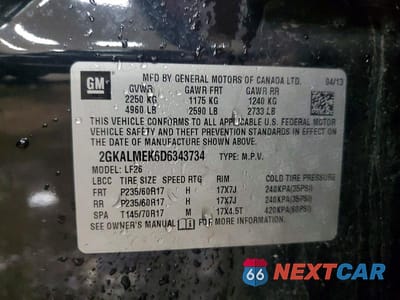 Zdjęcie 13 z 13 samochodu: 2013 GMC TERRAIN SLE VIN:2GKALMEK6D6343734 - miniatura