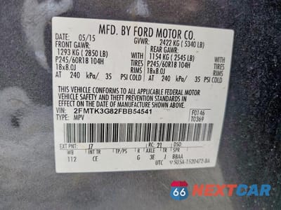 Zdjęcie 13 z 13 samochodu: 2015 FORD EDGE SE VIN:2FMTK3G82FBB54541 - miniatura