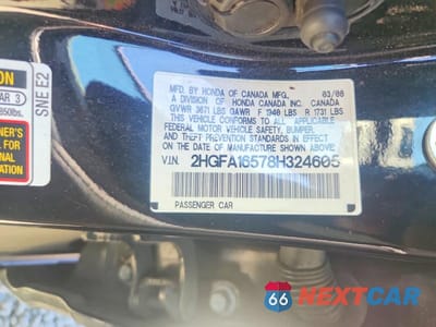 Zdjęcie 13 z 13 samochodu: 2008 HONDA CIVIC LX VIN:2HGFA16578H324605 - miniatura