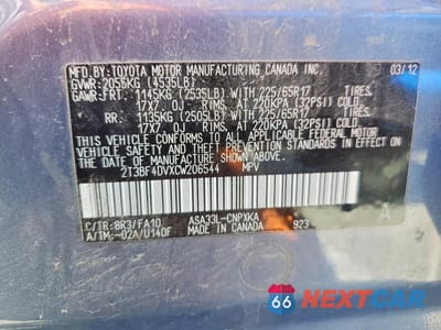 Zdjęcie 12 z 12 samochodu: 2012 TOYOTA RAV4 BASE VIN:2T3BF4DVXCW206544 - miniatura