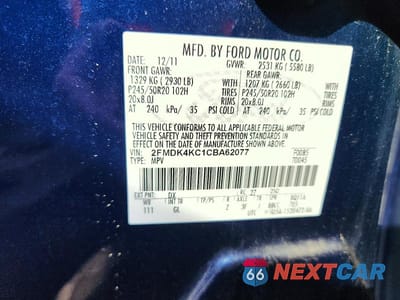 Zdjęcie 13 z 13 samochodu: 2012 FORD EDGE LIMITED VIN:2FMDK4KC1CBA62077 - miniatura