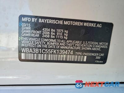 Zdjęcie 12 z 12 samochodu: 2015 BMW 320 I VIN:WBA3B1C55FK139474 - miniatura