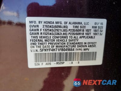 Zdjęcie 13 z 13 samochodu: 2015 HONDA PILOT EXLN VIN:5FNYF4H71FB049664 - miniatura