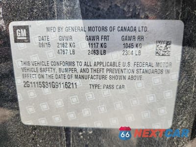 Zdjęcie 12 z 12 samochodu: 2016 CHEVROLET IMPALA LT VIN:2G1115S31G9116211 - miniatura