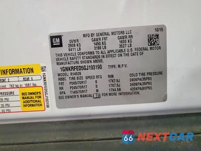 Zdjęcie 13 z 13 samochodu: 2016 CHEVROLET TRAVERSE LS VIN:1GNKRFED5GJ193190 - miniatura