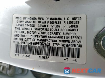 Zdjęcie 13 z 13 samochodu: 2015 HONDA CIVIC HYBRID VIN:19XFB4F20FE002433 - miniatura