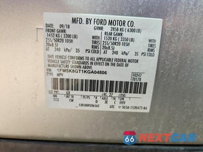 Zdjęcie 14 z 14 samochodu: 2019 FORD EXPLORER SPORT VIN:1FM5K8GT1KGA04806 - miniatura