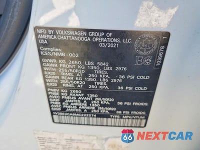 Zdjęcie 13 z 13 samochodu: 2021 VOLKSWAGEN ATLAS CROSS SPORT SEL VIN:1V2BE2CA9MC222274 - miniatura