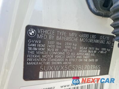 Zdjęcie 13 z 13 samochodu: 2011 BMW X3 XDRIVE28I VIN:5UXWX5C52BL703965 - miniatura