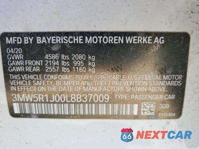 Zdjęcie 12 z 12 samochodu: 2020 BMW 330I VIN:3MW5R1J00L8B37009 - miniatura