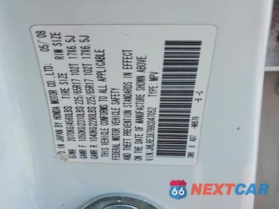 Zdjęcie 12 z 12 samochodu: 2008 HONDA CR-V EXL VIN:JHLRE38798C047052 - miniatura