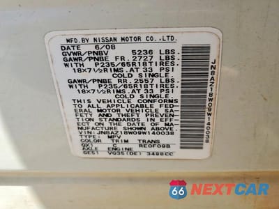 Zdjęcie 13 z 13 samochodu: 2009 NISSAN MURANO S VIN:JN8AZ18W09W140038 - miniatura