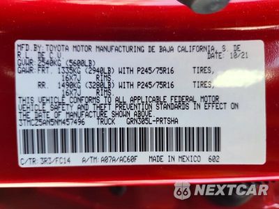 Zdjęcie 12 z 12 samochodu: 2022 TOYOTA TACOMA SR5 V6 VIN:3TMCZ5AN5NM457496 - miniatura
