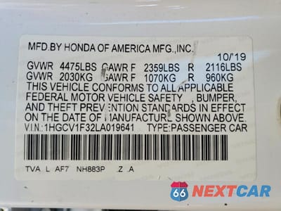 Zdjęcie 12 z 12 samochodu: 2020 HONDA ACCORD SPORT VIN:1HGCV1F32LA019641 - miniatura