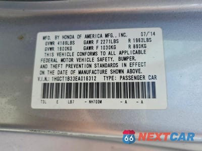Zdjęcie 12 z 12 samochodu: 2014 HONDA ACCORD LX-S VIN:1HGCT1B33EA016312 - miniatura