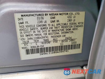 Zdjęcie 13 z 13 samochodu: 2006 NISSAN ALTIMA 2.5 VIN:1N4AL11D86N394741 - miniatura