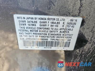 Zdjęcie 13 z 13 samochodu: 2016 HONDA FIT EX VIN:JHMGK5H71GS002893 - miniatura