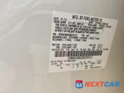 Zdjęcie 13 z 13 samochodu: 2013 FORD FLEX SE VIN:2FMGK5B8XDBD29555 - miniatura