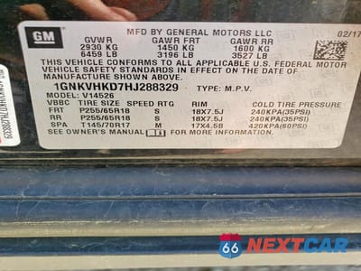 Zdjęcie 13 z 13 samochodu: 2017 CHEVROLET TRAVERSE LT VIN:1GNKVHKD7HJ288329 - miniatura