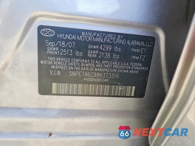 Zdjęcie 12 z 12 samochodu: 2008 HYUNDAI SONATA GLS VIN:5NPET46C98H373316 - miniatura