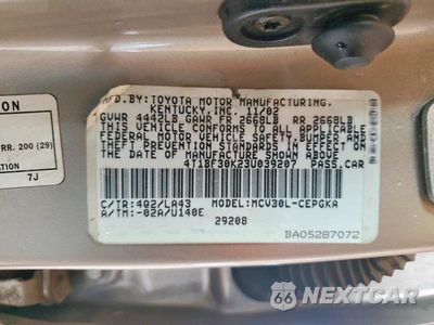 Zdjęcie 12 z 12 samochodu: 2003 TOYOTA CAMRY XLE V6 VIN:4T1BF30K23U039207 - miniatura