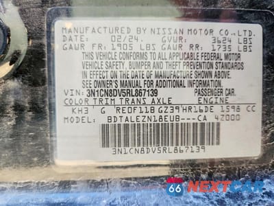 Zdjęcie 12 z 12 samochodu: 2024 NISSAN VERSA S VIN:3N1CN8DV5RL867139 - miniatura