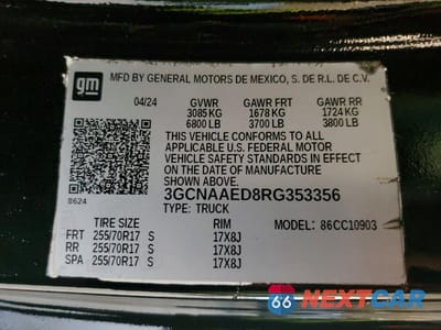 Zdjęcie 12 z 12 samochodu: 2024 CHEVROLET SILVERADO C1500 VIN:3GCNAAED8RG353356 - miniatura
