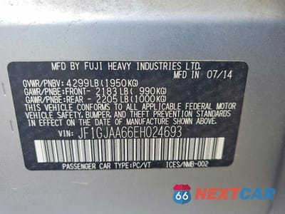 Zdjęcie 12 z 12 samochodu: 2014 SUBARU IMPREZA VIN:JF1GJAA66EH024693 - miniatura