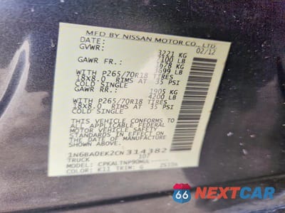 Zdjęcie 13 z 13 samochodu: 2012 NISSAN TITAN S VIN:1N6BA0EK2CN314382 - miniatura