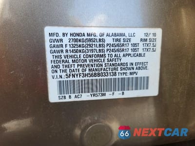 Zdjęcie 13 z 13 samochodu: 2011 HONDA PILOT EXL VIN:5FNYF3H56BB033138 - miniatura