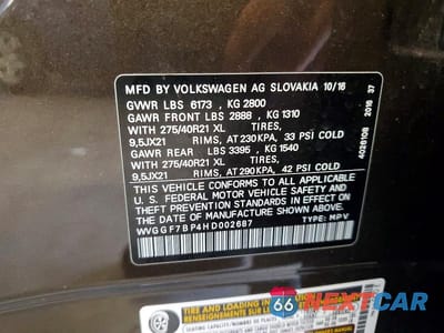 Zdjęcie 13 z 13 samochodu: 2017 VOLKSWAGEN TOUAREG EXECUTIVE VIN:WVGGF7BP4HD002687 - miniatura