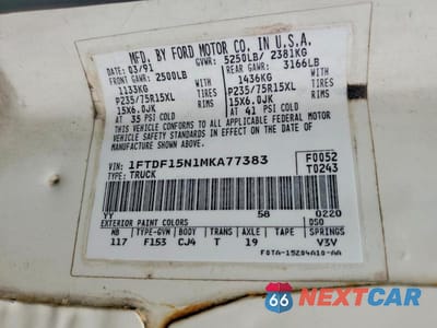 Zdjęcie 13 z 13 samochodu: 1991 FORD F150 VIN:1FTDF15N1MKA77383 - miniatura