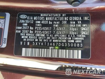 Zdjęcie 13 z 13 samochodu: 2013 KIA UK VIN:5XYKT3A67DG350083 - miniatura