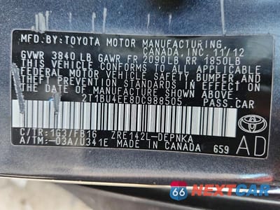 Zdjęcie 13 z 13 samochodu: 2013 TOYOTA COROLLA LE VIN:2T1BU4EE8DC988505 - miniatura