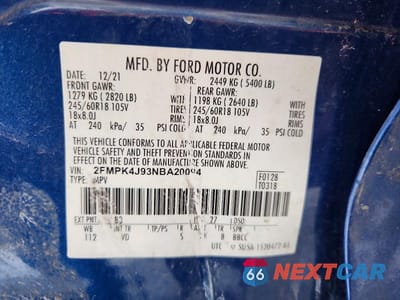 Zdjęcie 12 z 12 samochodu: 2022 FORD EDGE SEL VIN:2FMPK4J93NBA20094 - miniatura