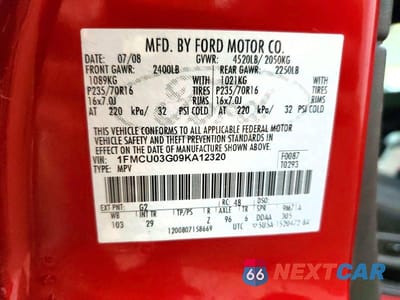 Zdjęcie 14 z 14 samochodu: 2009 FORD ESCAPE XLT VIN:1FMCU03G09KA12320 - miniatura