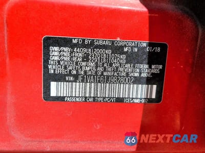 Zdjęcie 13 z 13 samochodu: 2018 SUBARU WRX LIMITED VIN:JF1VA1F61J9828002 - miniatura