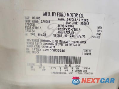 Zdjęcie 12 z 12 samochodu: 2005 FORD F150 VIN:1FTRX14W15NB35585 - miniatura