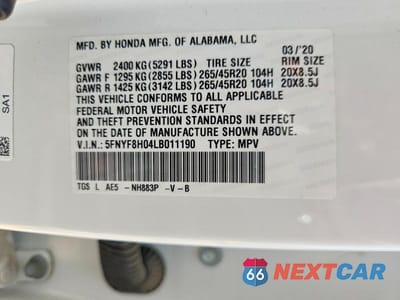Zdjęcie 13 z 13 samochodu: 2020 HONDA PASSPORT ELITE VIN:5FNYF8H04LB011190 - miniatura