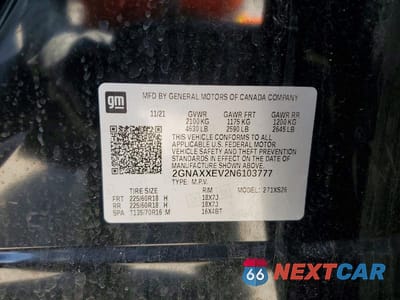 Zdjęcie 13 z 13 samochodu: 2022 CHEVROLET EQUINOX PREMIER VIN:2GNAXXEV2N6103777 - miniatura