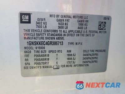 Zdjęcie 13 z 13 samochodu: 2016 CHEVROLET SUBURBAN K1500 VIN:1GNSKKEC4GR386713 - miniatura