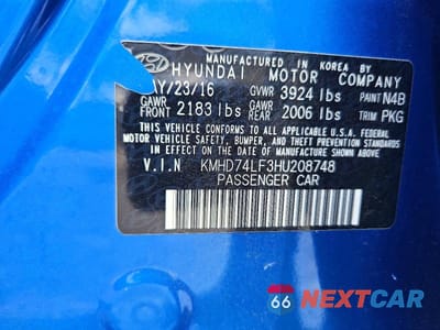 Zdjęcie 13 z 13 samochodu: 2017 HYUNDAI ELANTRA SE VIN:KMHD74LF3HU208748 - miniatura