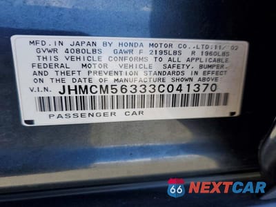 Zdjęcie 12 z 12 samochodu: 2003 HONDA ACCORD LX VIN:JHMCM56333C041370 - miniatura
