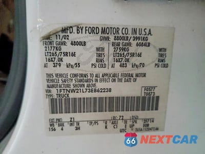 Zdjęcie 12 z 12 samochodu: 2003 FORD F250 SUPER DUTY VIN:1FTNW21L73EB62238 - miniatura