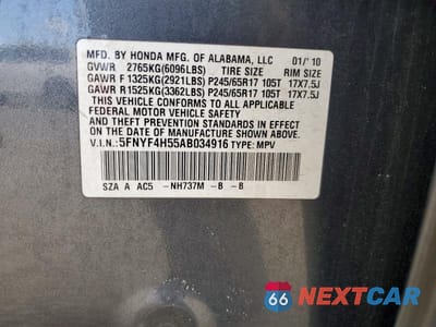 Zdjęcie 12 z 12 samochodu: 2010 HONDA PILOT EXL VIN:5FNYF4H55AB034916 - miniatura