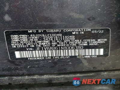 Zdjęcie 12 z 12 samochodu: 2022 SUBARU WRX VIN:JF1VBAB61N8006380 - miniatura