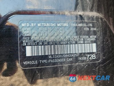 Zdjęcie 12 z 12 samochodu: 2017 MITSUBISHI MIRAGE ES VIN:ML32A3HJ5HH004257 - miniatura
